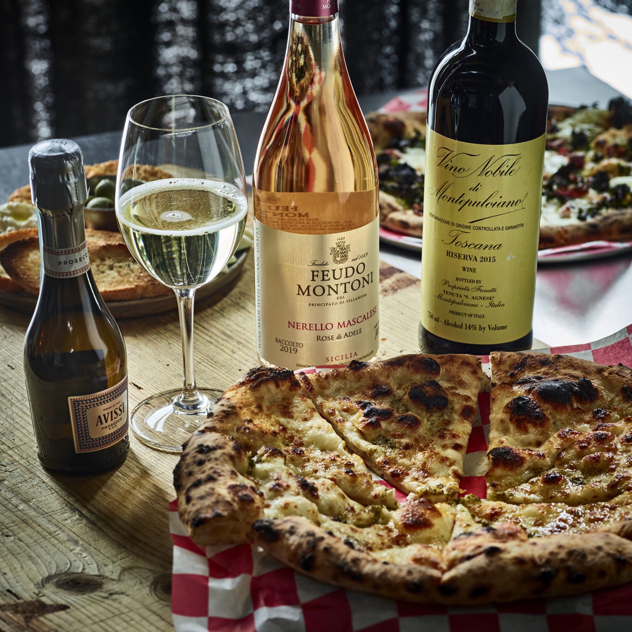 Wine with store pizza